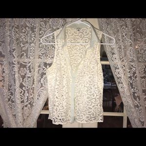 Forever21 Lace Button-down top w denim collar (S)